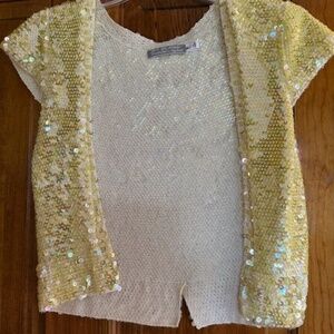 Stunning lime genuine sequin on 100% cashmere off the shoulder vest